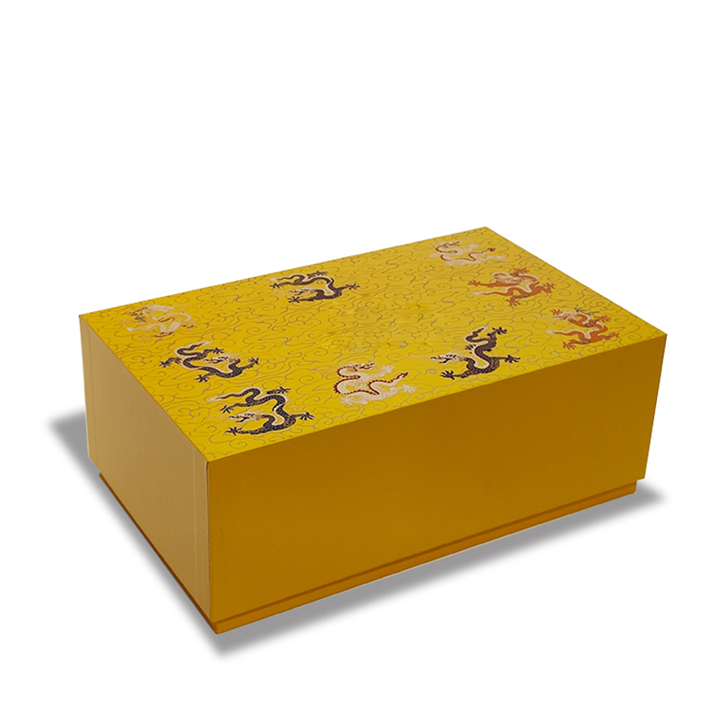 黄色龙纹印花天地盖沐鸣2注册礼盒设计定制